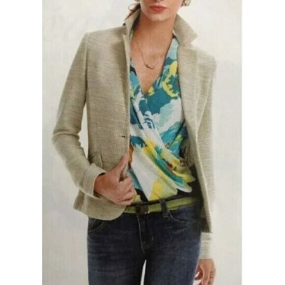 Cabi Blazer Womens 14 Lemon Zest Stretch Tweed Pockets Button Preppy Academia - Picture 1 of 7